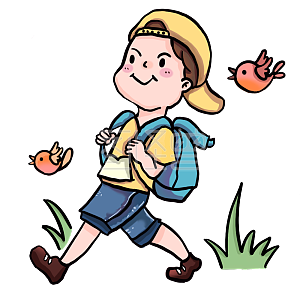 图怪兽原创元素开学季卡通人物男孩背书包走路上学