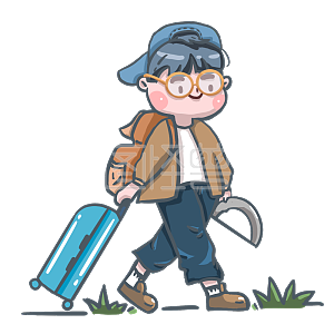 图怪兽原创元素返校季卡通背书包的男孩上学拖行李箱