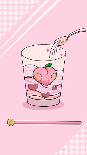 图怪兽原创元素 卡通插画 七夕 日签 促销 甜蜜饮料 桃子边框元素