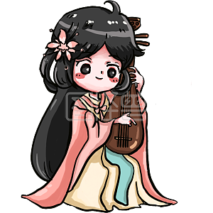 图怪兽原创元素开学季社团招新琵琶社琵琶女弹琵琶卡通q版