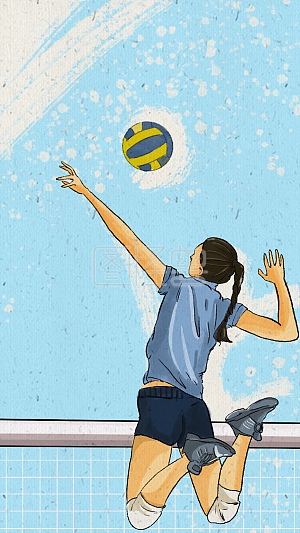 排球社招新手机海报插画详情图怪兽原创背景简约运动详情图