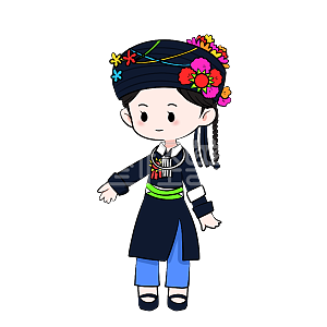 图怪兽原创元素卡通人物阿昌族少数民族女孩可爱