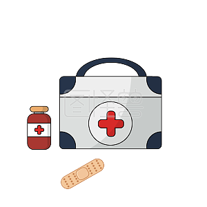 图怪兽原创元素卡通开学季医务室药品急救箱卡通插画