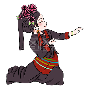 图怪兽原创元素卡通人物布朗族少数民族女孩舞蹈