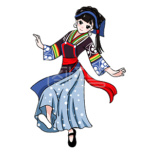 图怪兽原创元素卡通人物少数民族布依族女孩跳舞嬉戏