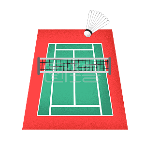 图怪兽原创元素卡通开学季羽毛球社团羽毛球场卡通插画