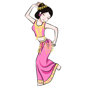 图怪兽原创元素卡通人物少数民族傣族民族女孩舞蹈