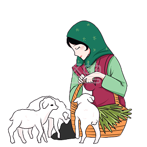 图怪兽原创元素卡通人物少数民族东乡族女孩喂羊