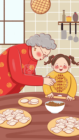 图怪兽原创元素卡通冬至包饺子手机海报