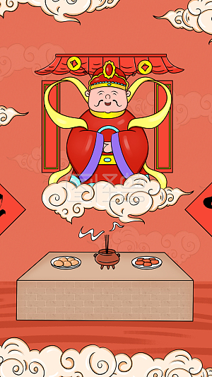 图怪兽原创元素卡通拜财神手机海报