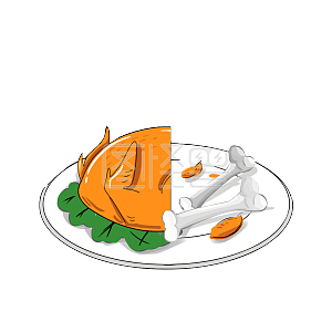 光盘行动火鸡鸡骨头节约食物对比手绘插画元素