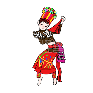 图怪兽原创元素卡通人物少数民族景颇族女孩舞蹈