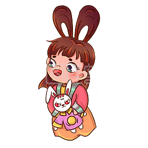 手绘风中秋节可爱抱着兔子的嫦娥