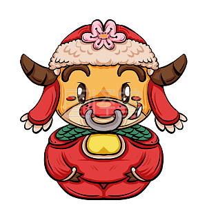 手绘牛年新春吉祥物牛