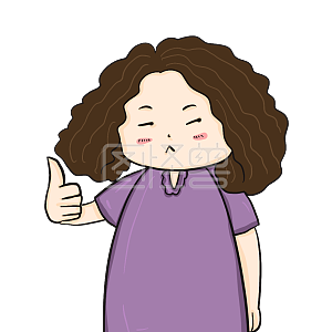 图怪兽原创元素 商业 宣传 表情包 卡通 泡面头女孩 紫色 敷衍 点赞