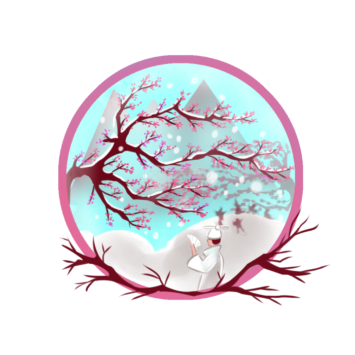 图怪兽原创素材简约设计大雪白雪中赏梅背景素材图片 图怪兽