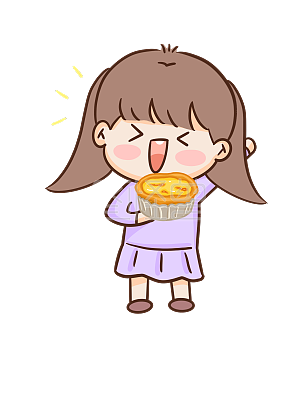 图怪兽原创元素     黄色    卡通  女孩 吃蛋挞  美食促销    漫画