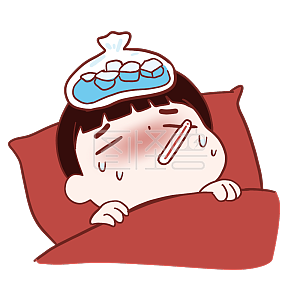 图怪兽原创元素卡通可爱圣诞男孩表情包生病发烧