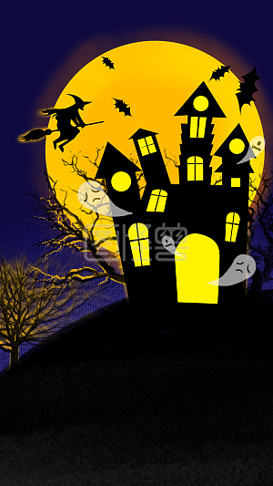 图怪兽原创元素卡通扁平万圣节城堡女巫