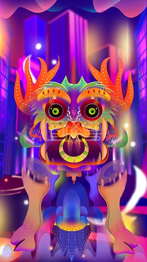 图怪兽原创元素 创新 牛年 神兽 牛 科技风 蒸汽波 赛博朋克元素