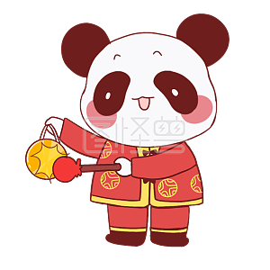 图怪兽原创元素卡通可爱小熊猫新年表情包敲锣
