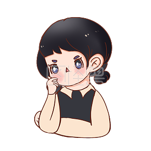 图怪兽原创元素黑发可爱卡通女孩表情包思考