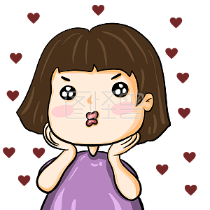 表情包 卡通 可爱 短发小姐姐  紫色  创意 搞笑 亲亲 爱心 双手捧脸