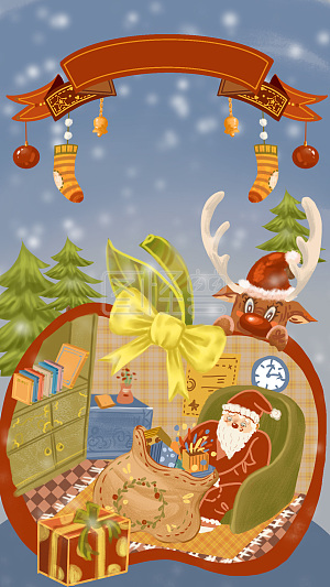 圣诞节平安夜苹果圣诞老人麋鹿礼物红色横幅