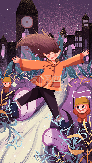 图怪兽原创元素扁平风跨年夜跨年的女孩