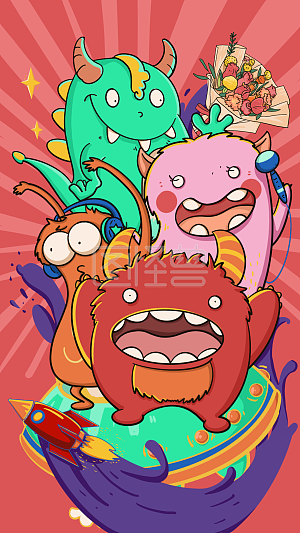 图怪兽原创元素跨年夜节庆活动手机海报