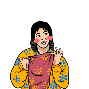 图怪兽原创元素手账插画元素表情包女孩女人炫耀花衣服开心趣味