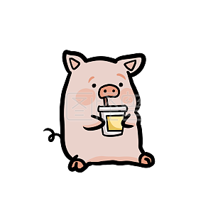图怪兽原创元素手账插画元素表情包猪喝饮料