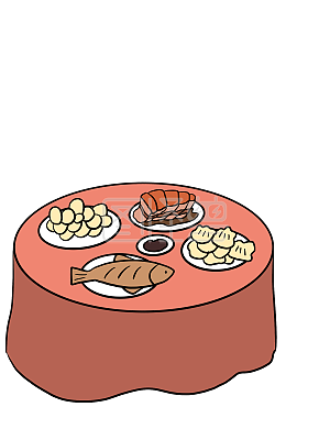 图怪兽原创元素     粉色    卡通   餐桌     年夜饭   漫画海报