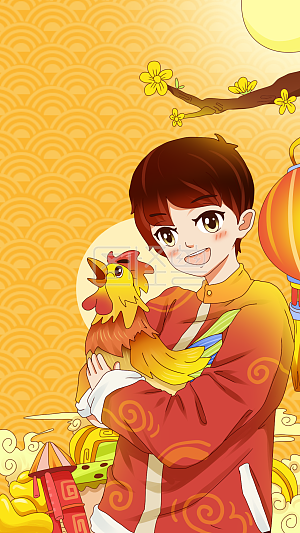 图怪兽原创元素 卡通 金鸡报晓 插画元素