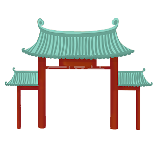 图怪兽原创元素卡通中国风新年牛年古建筑大门元素