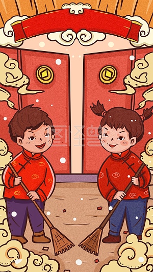 卡通扁平简约牛年新年主题插画详情新年红包静物场景详情新年
