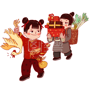 图怪兽原创元素古风卡通年俗腊月二十七赶大集宰年鸡