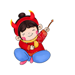图怪兽原创元素卡通牛年春节喜庆福娃女孩