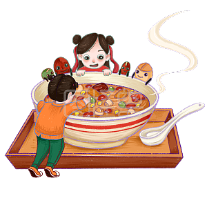 图怪兽原创元素国潮风腊八节吃粥的小孩子