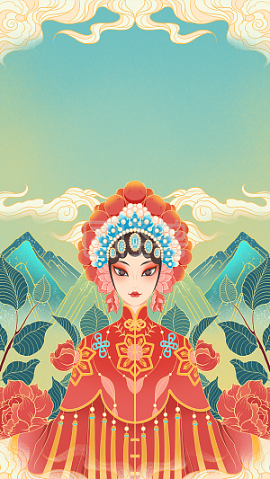 图怪兽原创元素 中式 复古 古风 北方小年 京剧 植物 云元素