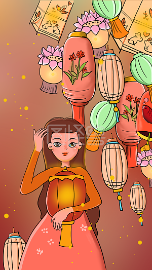 图怪兽原创元素古风过年看花灯元宵节背景插画元素