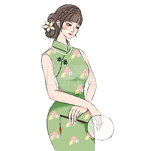 图怪兽原创元素旗袍优雅女性插画元素