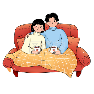 图怪兽原创元素温馨手绘卡通情人节节日红情侣日常生活沙发人物