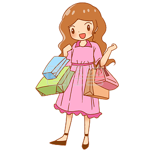 购物女孩详情可爱女孩购物详情卡通女孩人物购物插画详情