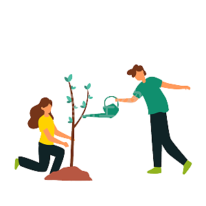 环保详情手绘植树节浇水的小男孩详情图怪兽原创元素卡通扁平