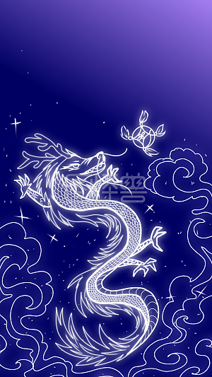 图怪兽原创元素线描简约酷炫龙抬头卡通插画背景