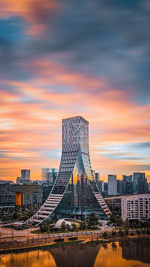 图怪兽原创元素 城市建筑 夕阳 夜景 高楼 大厦 建筑