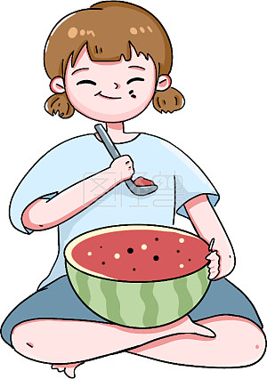 图怪兽原创元素卡通小满吃西瓜人物