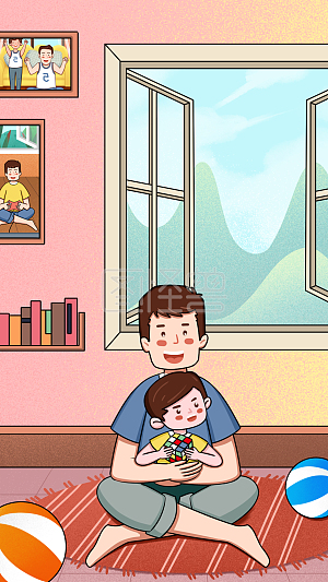 图怪兽原创元素卡通父亲节抱孩子