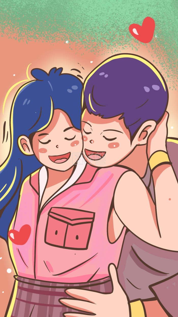 图怪兽原创元素七夕情侣快乐温馨粉红爱心相拥在线背景图片设计制作